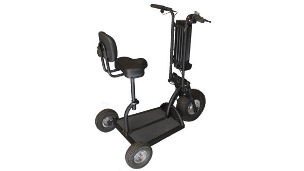 Trottinette électrique 3 roues Happy Scoot PMR noire siège avec dosseret.